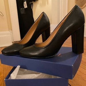 *NIB* TRUSSARDI PUMPS 8 (38) Made In Italy Black Vegan Leather Block Heels